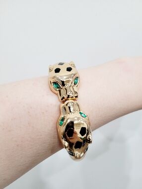 Brand New Gold Tone Tiger Green Eyes Stainless Bangle Bracelet